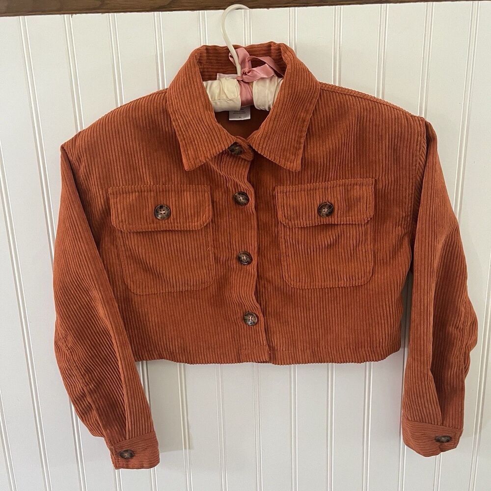 Love Squared Girls Cropped Corduroy Jacket in a rust/orange shade Pockets Small